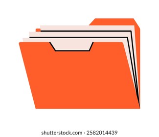 Hand drawn cute illustration of folder with documents. Flat vector file archive in colored doodle style. Planning or time management icon. Paper office data. Catalog or organizer. Isolated.