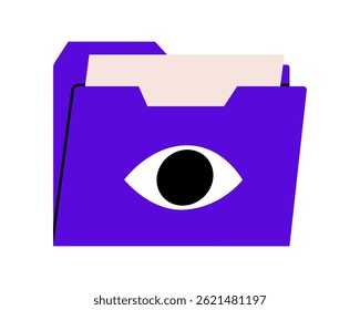 Desenhado à mão ilustração bonito de pasta com olho. Arquivo de vetor simples com rabiscar documentos. Ícone de planejamento ou gerenciamento de tempo. Pesquisa de informações. Análise ou pesquisa. Isolado.