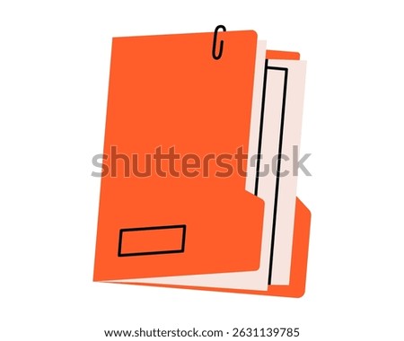Hand drawn cute illustration of folder with documents. Flat vector file archive in colored doodle style. Planning or time management icon. Paper office data. Catalog or organizer. Isolated.