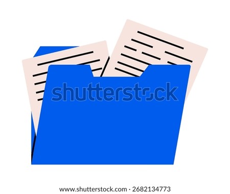 Hand drawn cute illustration of folder with documents. Flat vector file archive doodle. Planning or time management icon. Work office data. Papers organization. Isolated.