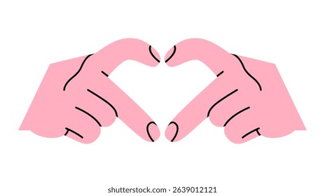 Hand drawn cute illustration of heart arms sign. Fall in love feeling hand gesture doodle. Valentine's Day holiday romantic concept sticker. Support and kindness icon or print. Isolated.