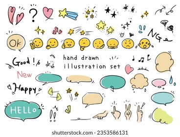 Conjunto de material de ilustración lindo dibujado con mano