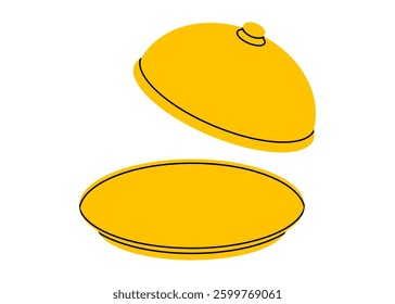 Hand drawn cute illustration of plate with open cloche. Flat vector tray with cover doodle. Service or maintain icon. New message. Surprise or secret concept. Presentation sticker. Isolated.