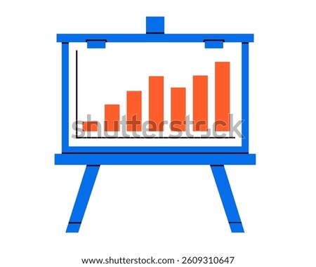 Hand drawn cute illustration of presentation board with growth diagram or graph. Flat vector business analytics board doodle. Planning or management icon. Seminar or meeting billboard. Isolated.
