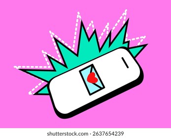 Hand drawn cute illustration of ringing smartphone. Flat vector telephone sticker in simple colored doodle style. New love message notification concept on smartphone. New email pop up. 