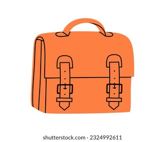 Hand drawn cute illustration of school classic briefcase. Flat vector retro college bag with in colored doodle style. Education or study sticker, icon. Back to school. Isolated on white background.