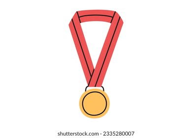 Hand drawn cute illustration of school award medal. Flat vector college competition or contest winner in colored doodle style. Education or study sticker, icon. Back to school. Isolated.