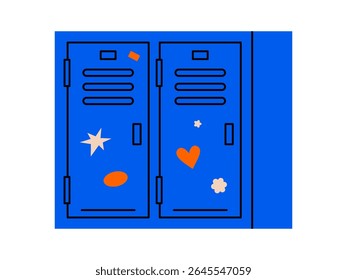 Hand drawn cute illustration of school locker. Flat vector metal storage cabinet doodle. Education or study sticker, icon. College security box. University closed wardrobe. Isolated.