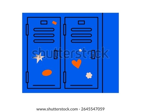 Hand drawn cute illustration of school locker. Flat vector metal storage cabinet doodle. Education or study sticker, icon. College security box. University closed wardrobe. Isolated.
