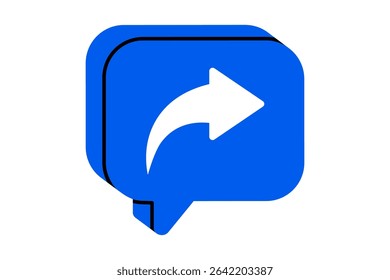 Hand drawn cute illustration of speech bubble with arrow share sign. Flat vector forwarded message doodle. Community communication. Social media notification icon. Send to another user. Isolated.