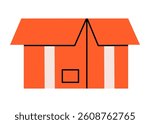 Hand drawn cute illustration of unpacking cardboard box. Flat vector open package in colored doodle style. Parcel shipping icon. Shopping logistics. Delivery service sticker. Isolated.