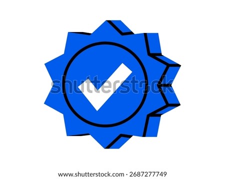 Hand drawn cute illustration of verification check mark. Flat vector success badge symbol doodle. Correct choice. Social media icon. Accept or confirm. Approval tick. Isolated.