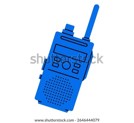 Hand drawn cute illustration of walkie talkie. Flat vector portable radio speaker doodle. Communication wireless device icon. Security transceiver. Police frequency phone sticker. Isolated.