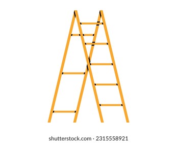 Hand drawn cute illustration of wooden ladder. Flat vector home equipment in colored doodle style. Rise to a new level, self-development sticker, icon or print. Isolated on white background.