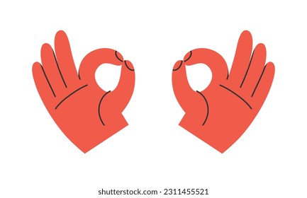 Hand drawn cute illustration of yoga gyan mudra. Flat vector hand position at meditation symbol in colored doodle style. Mental health, self care sticker, icon or print. Isolated on white background.