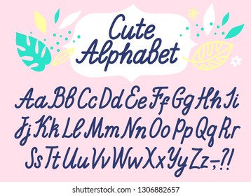 Hand drawn cute italic calligraphy vector ABC letters. Beautiful font for your design.