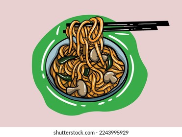 Hand drawn cute japanese food udon vector. Vector design japnese food. Hand drawn udon illustration