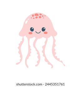 Hand drawn cute jellyfish. Marine life animals. Template for stickers, baby shower, greeting cards and invitation. Isolated vector illustration. 