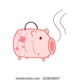 Hand drawn cute katori buta, Japanese traditional pink mosquito coil pig artwork. Vector illustration EPS 10