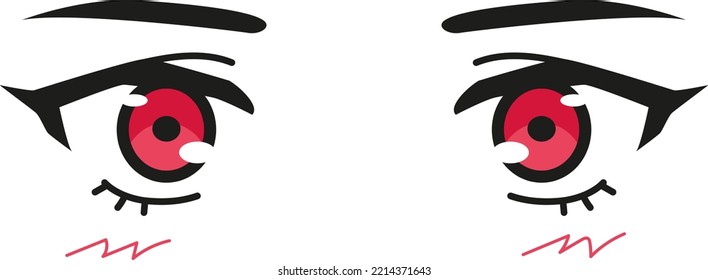 Hand drawn cute kawaii big colorful pink anime eyes vector illustration isolated on white background. Manga cartoon
japanese style eyes for print, poster, cards. Simple retro eyes for drawing. 