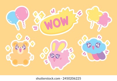 hand drawn cute kawaii cartoon vector set in wonderful feeling concept