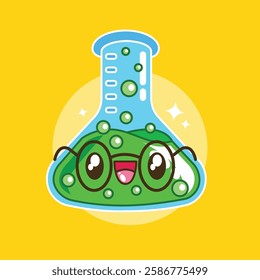 Hand drawn cute kawaii chemical flask vector illustration