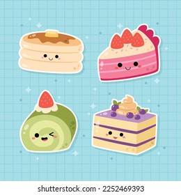 Dibujo manual lindo kawaii pegatina de postre conjunto ilustración diseño vectorial