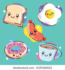 Hand drawn cute kawaii food doodle illustration