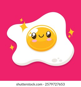 Hand drawn cute kawaii fried egg vector illustration