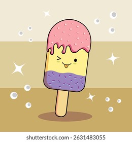 Hand drawn cute kawaii ice cream character illustration