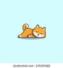 Hand Drawn Cute Kawaii Lazy And Bored Shiba Inu Dog Mascot.