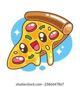 Hand drawn cute kawaii pizza vector collection