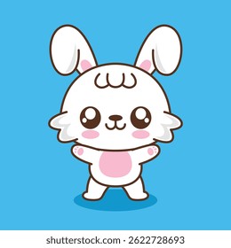 Hand drawn cute kawaii rabbit cartoon illustration