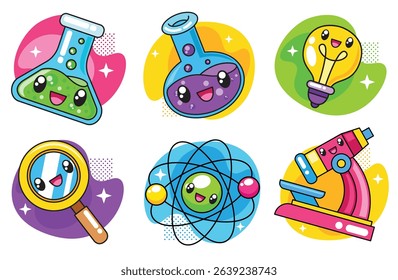 Hand drawn cute kawaii science and chemistry cartoon illustration
