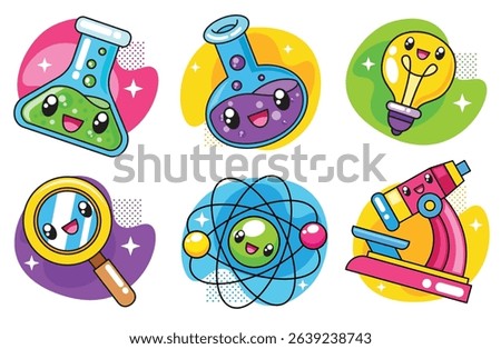 Hand drawn cute kawaii science and chemistry cartoon illustration