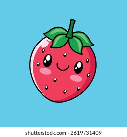 Hand drawn cute kawaii strawberry cartoon illustration