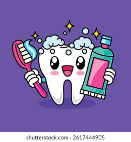 Hand drawn cute kawaii tooth cartoon character illustration