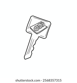 Hand Drawn Cute keys and food Coloring Book Vector. Keys and sushi Coloring Page for Adults and Kids. Coloring Sheet for Stress Relief and Relaxation