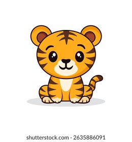 hand drawn Cute kid tiger character cartoon in flat design. vector illustration