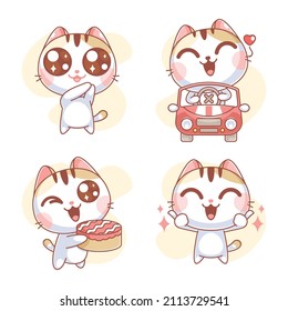 Hand drawn cute kitten collection cartoon
