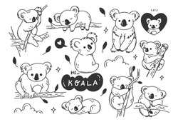 Hand Drawn Cute Koala Doodles 