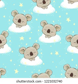 Hand Drawn cute koala Pattern, print design background, children print textile design