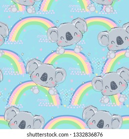 Hand Drawn cute koala Pattern, print design background, children print textile design