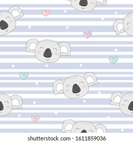 Hand Drawn cute koala Pattern, print design background, children print textile design