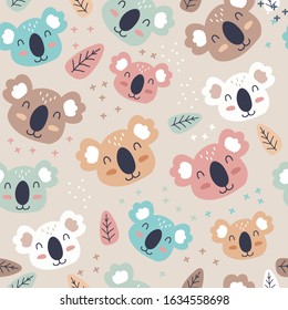 Hand Drawn cute koala and rainbow Pattern