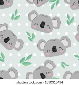 Hand Drawn cute koala seamless pattern print design background children print textile design