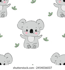 Hand Drawn Cute Koala Seamless pattern Vector 