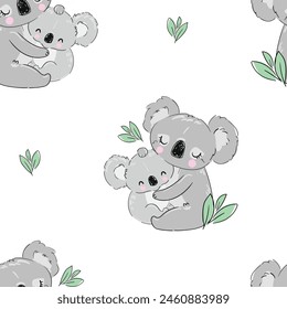 Hand gezeichnet Nette Koala Nahtlose Muster Vektorgrafik Kinder Trend Drucken