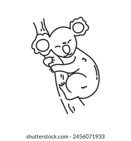 Hand drawn cute koala sleeping on a tree. Koala outline. Vector illustration