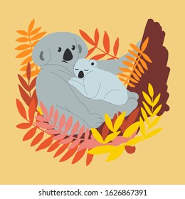 Hand drawn cute koalas. Mother and baby concept illustrations. Australia animals. Adorable characters, perfect for greeting card, baby shower invitations, posters